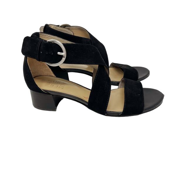 Naturalizer Womens 6.5 Black Faux Suede Alexa Strappy Sandal Chunky Block Heel - Picture 1 of 13
